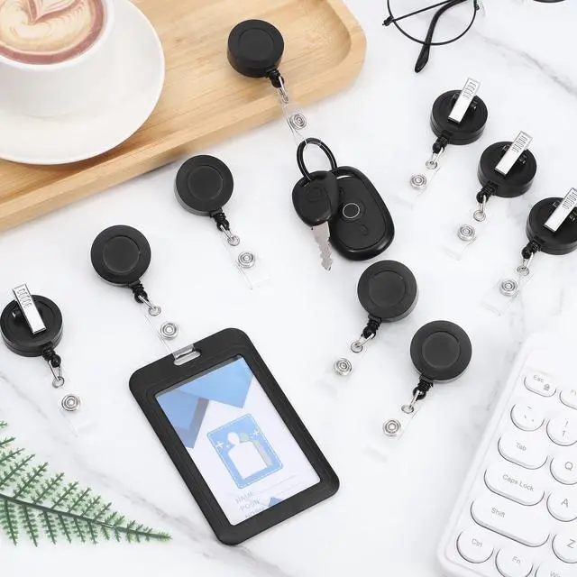 Alt view image 5 of 6 - 50 Pack Retractable Badge Reels with Swivel Alligator Clip, Black 23.6" Retractable Cord, Abs Shell, Secure Clip, For Badges, Keys, Office, School, Nurse, Teacher Use