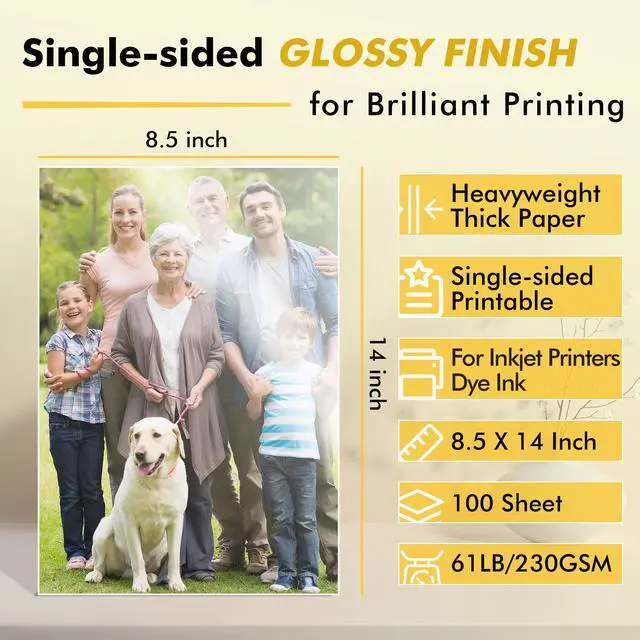 Alt view image 2 of 7 - Glossy Photo Paper Heavyweight Thick 8.5x14 Inch 61LB 100 Sheets Legal Size Cardstock Paper for Inkjet Printing Use Dye Ink 230gsm