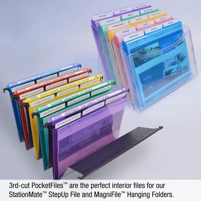 Alt view image 6 of 6 - Poly Color File Folders Letter Size, 3rd-Cut Tabs Set of 18 PocketFiles Heavy Duty Transparent Files, Sealed on 2 Sides to Secure and Protect Documents and are Tabbed for Easy Indexing