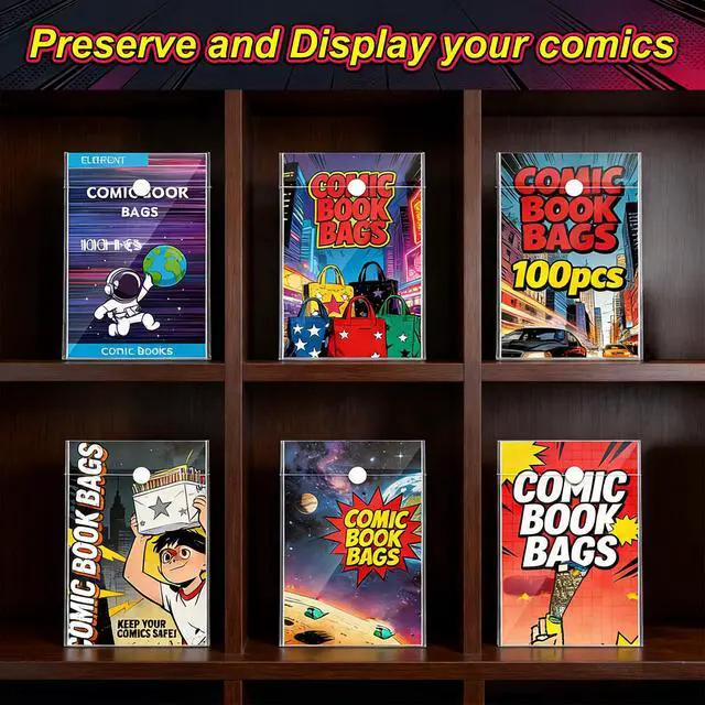 Alt view image 7 of 7 - 100 Pack Comic Book Bags and Boards, Thick Acid-Free Current Comic Books Backing Boards, Clear Book Sleeves Protector 7.15" X 10.5"