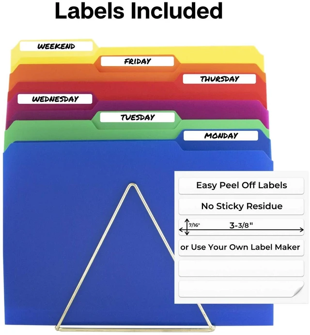 Alt view image 2 of 7 - Plastic Colored File Folders, 1/3 Tab, Letter Size, 24 Pack Colorful Manila Sleeves 8.5x11, Acid-Free Poly for Long-Term Storage, Includes Labels
