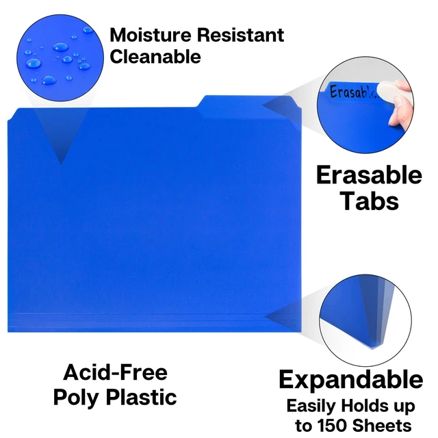 Alt view image 4 of 7 - Plastic Colored File Folders, 1/3 Tab, Letter Size, 24 Pack Colorful Manila Sleeves 8.5x11, Acid-Free Poly for Long-Term Storage, Includes Labels