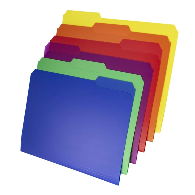 Alt view image 7 of 7 - Plastic Colored File Folders, 1/3 Tab, Letter Size, 24 Pack Colorful Manila Sleeves 8.5x11, Acid-Free Poly for Long-Term Storage, Includes Labels