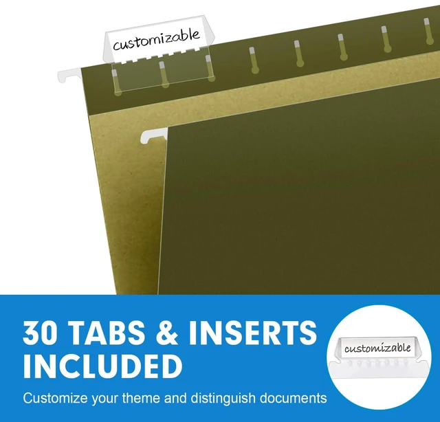 Alt view image 4 of 7 - Hanging File Folders, 30 Pack Reinforced Hanging Folders Letter Size, Designed for Bulky Files, Filing Cabinet, Adjustable Tabs, Green
