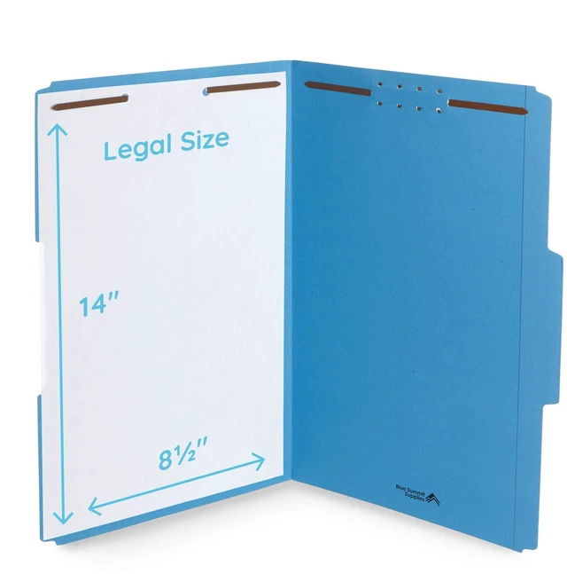 Alt view image 2 of 3 - 50 Fastener File Folders, Legal, Heavy Duty, Heavy-duty 14pt, Reinforced 1/3 Top Tab, Legal Size, Embedded Fasteners, for Legal, Medical, and Office Records