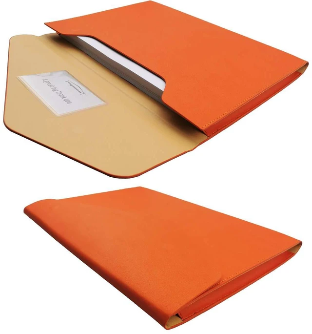 Alt view image 3 of 7 - PU Leather A4 File Folder Document Holder Waterproof Portfolio Envelope Folder Case with Invisible Magnetic Closure Orange (Pack of 2)