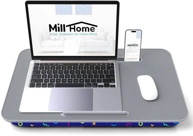 Alt view image 2 of 6 - Lap Desk for Laptop with Cushion, Laptop Lap Desk, Cushion Detachable and Washable, fits up to 17 inch, with Tablet Slot and Stopper, (Geometric)