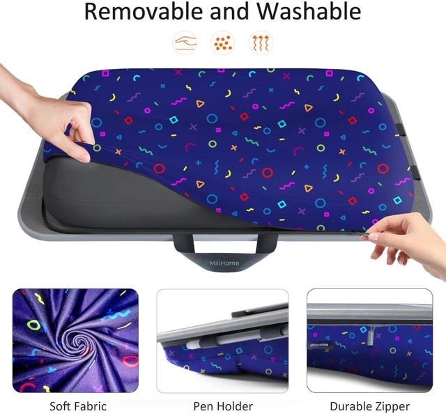 Alt view image 3 of 6 - Lap Desk for Laptop with Cushion, Laptop Lap Desk, Cushion Detachable and Washable, fits up to 17 inch, with Tablet Slot and Stopper, (Geometric)
