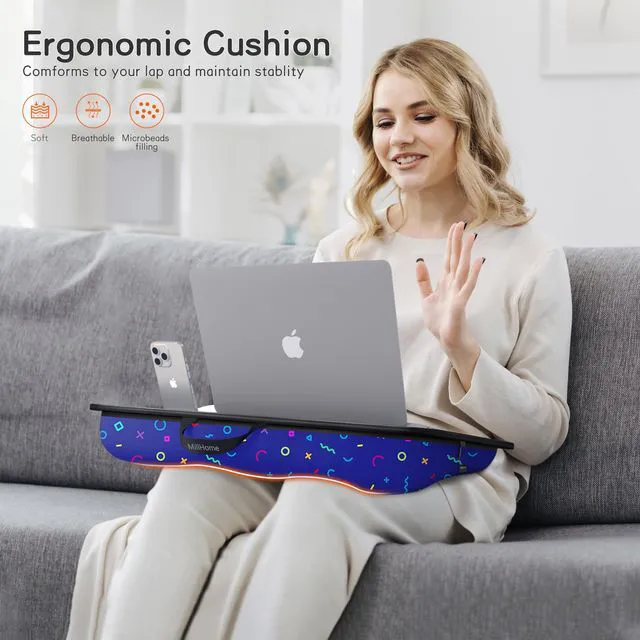 Alt view image 4 of 6 - Lap Desk for Laptop with Cushion, Laptop Lap Desk, Cushion Detachable and Washable, fits up to 17 inch, with Tablet Slot and Stopper, (Geometric)