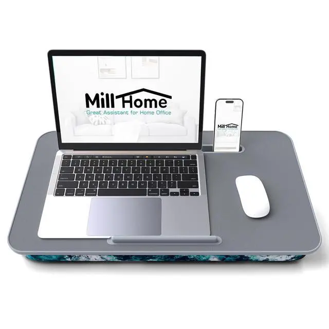Alt view image 2 of 7 - Lap Desk for Laptop with Cushion, Laptop Lap Desk, Cushion Detachable and Washable, fits up to 17 inch, with Tablet Slot and Stopper, (Blue)