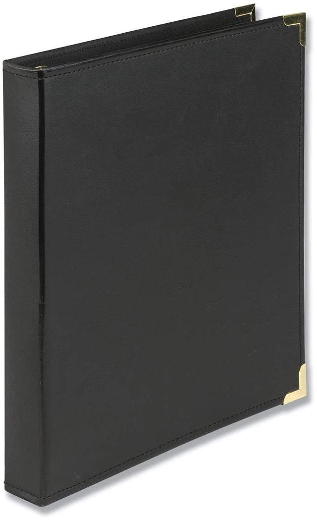 Main image of Leather Binder, Classic Collection, 3 Ring, Executive Presentation Portfolio, 1 Inch (Holds 200 Sheets), Brass Round Ring, Black