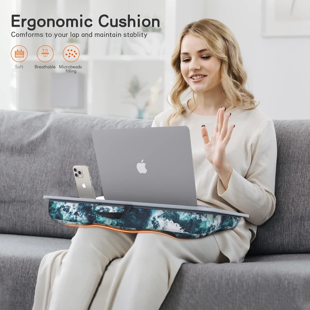 Alt view image 3 of 7 - Lap Desk for Laptop with Cushion, Laptop Lap Desk, Cushion Detachable and Washable, fits up to 17 inch, with Tablet Slot and Stopper, (Blue)