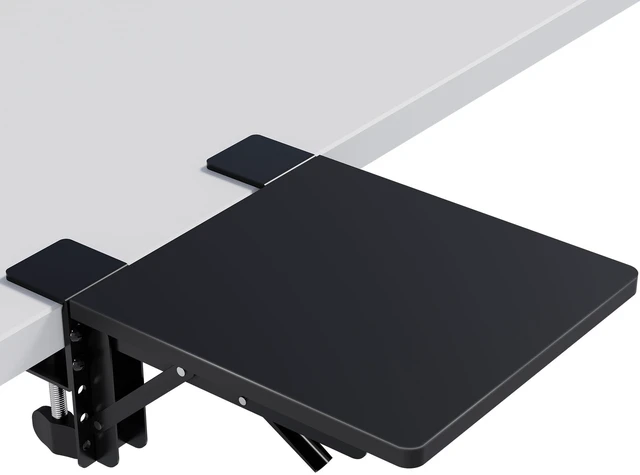 Main image of Ergonomic Desk Extender Tray, 9.5"x9.1" Wrist Rest Shelf, Black 90°Foldable Elbow Support, Table Mount Arm, Clamp on Computer Arm Rest for Desk, Office & Home Use,Durable Easy to Install