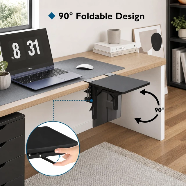 Alt view image 3 of 7 - Ergonomic Desk Extender Tray, 9.5"x9.1" Wrist Rest Shelf, Black 90°Foldable Elbow Support, Table Mount Arm, Clamp on Computer Arm Rest for Desk, Office & Home Use,Durable Easy to Install