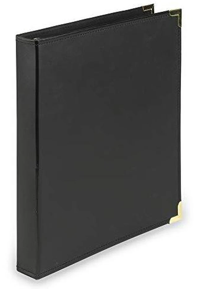 Alt view image 3 of 4 - Leather Binder, Classic Collection, 3 Ring, Executive Presentation Portfolio, 1 Inch (Holds 200 Sheets), Brass Round Ring, Black