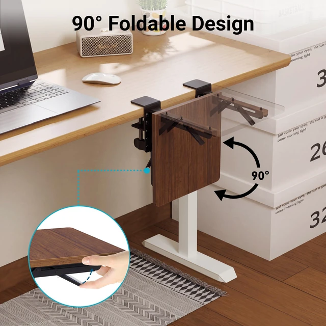 Alt view image 3 of 7 - Ergonomic Desk Extender Tray, 9.5"x9.1" Table Mount Arm Wrist Rest Shelf, 90° Foldable Elbow Support, Clamp on Computer Arm Rest for Desk, Office & Home Use, Durable & Easy to Install, Walnut