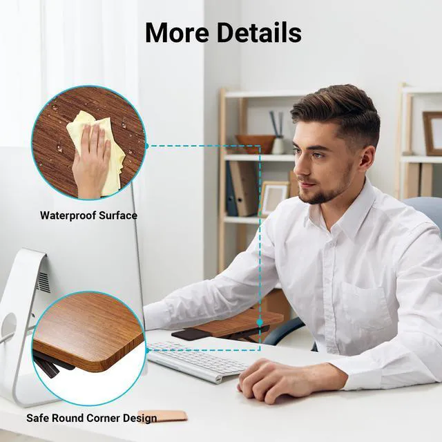 Alt view image 5 of 7 - Ergonomic Desk Extender Tray, 9.5"x9.1" Table Mount Arm Wrist Rest Shelf, 90° Foldable Elbow Support, Clamp on Computer Arm Rest for Desk, Office & Home Use, Durable & Easy to Install, Walnut