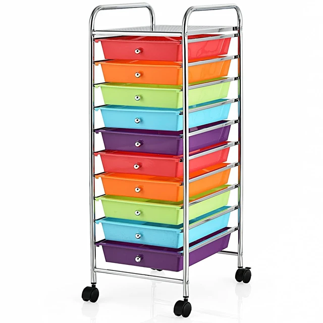 Main image of 10 Drawers Rolling Storage Cart, Multipurpose Craft Storage Cart with Wheels, Mobile Tools Scrapbook Paper Organizer Cart for Office School Home Use (Multi-color)