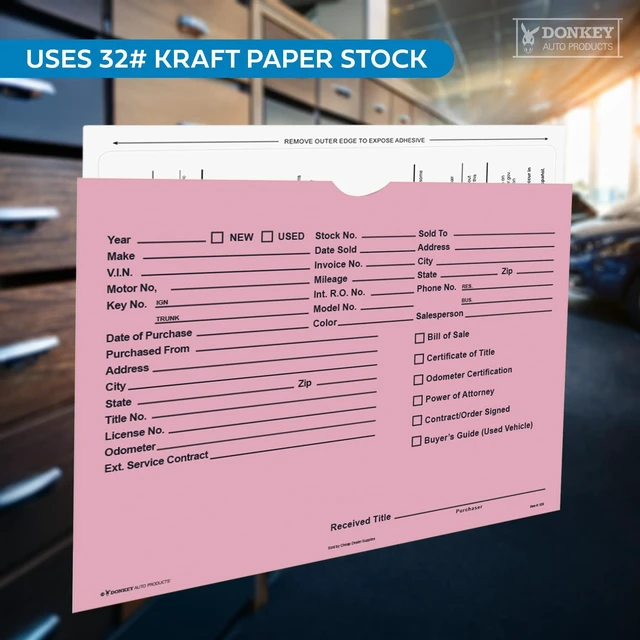 Alt view image 3 of 7 - Printed Vehicle Deal Envelopes 9x12 Deal Jackets (100 shrink wrapped) (Pink)