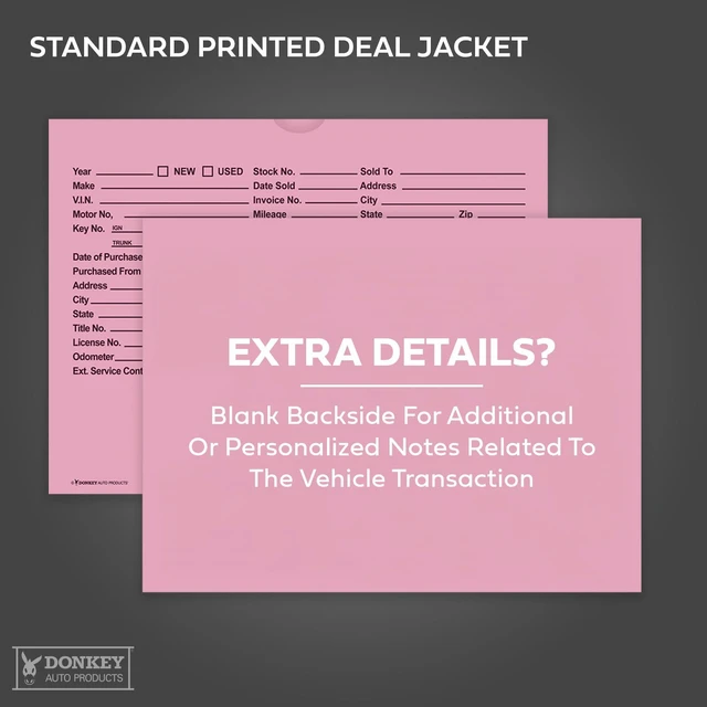 Alt view image 5 of 7 - Printed Vehicle Deal Envelopes 9x12 Deal Jackets (100 shrink wrapped) (Pink)