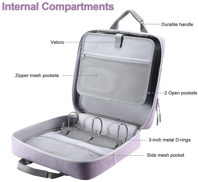 Alt view image 5 of 7 - 3 Inch 3 Ring Zipper Binder D-Ring with Strap & Multi-Pockets Binder with Strap 700 Sheet Capacity for School and Office Binder Organizer, Compatible with 13-Inch MacBook/Table, Purple