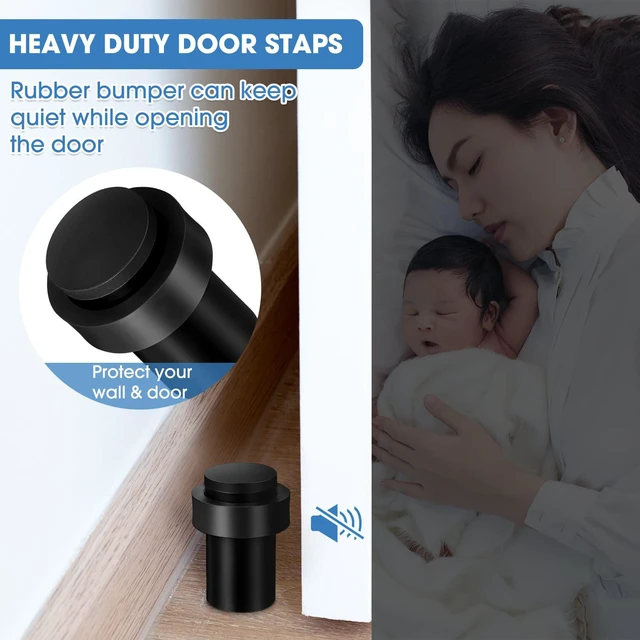 Alt view image 5 of 6 - 30 Pcs Floor Mounted Door Stopper Stainless Steel,Black Cylindrical Rubber Bumper, Wall Protector for Home Office Bedroom Doors, Modern Style, Bottom or Top Mount Installation