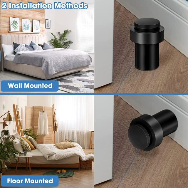 Alt view image 6 of 6 - 30 Pcs Floor Mounted Door Stopper Stainless Steel,Black Cylindrical Rubber Bumper, Wall Protector for Home Office Bedroom Doors, Modern Style, Bottom or Top Mount Installation