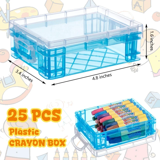 Alt view image 2 of 7 - 25 Pcs Plastic Crayon Boxes Bulk,Blue Stackable with Snap Lids, Classroom Supplies Organizer, Transparent Holder for Crayons Colored Pencils Markers Kids Storage