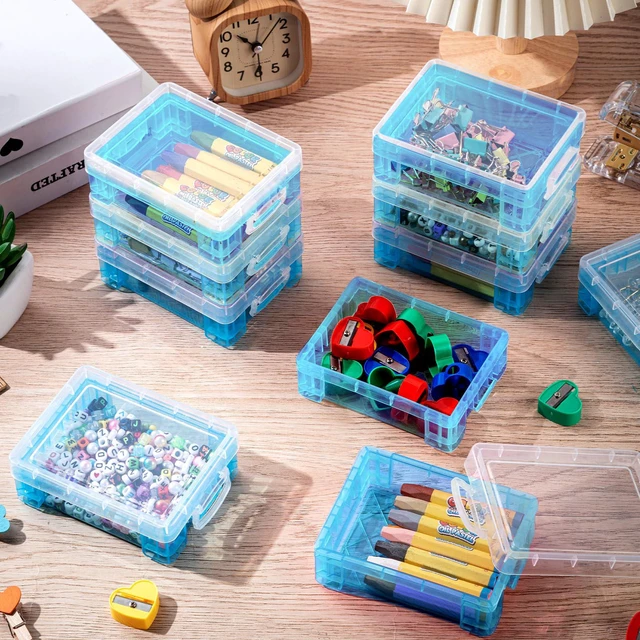 Alt view image 4 of 7 - 25 Pcs Plastic Crayon Boxes Bulk,Blue Stackable with Snap Lids, Classroom Supplies Organizer, Transparent Holder for Crayons Colored Pencils Markers Kids Storage