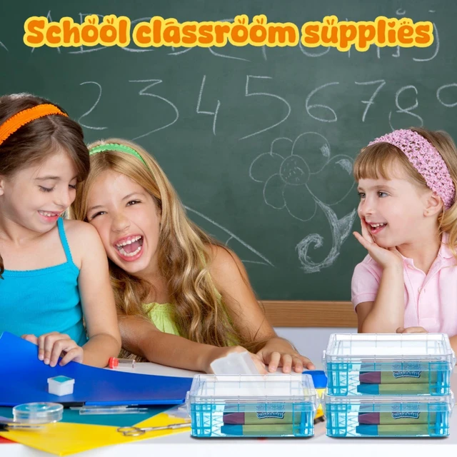 Alt view image 5 of 7 - 25 Pcs Plastic Crayon Boxes Bulk,Blue Stackable with Snap Lids, Classroom Supplies Organizer, Transparent Holder for Crayons Colored Pencils Markers Kids Storage