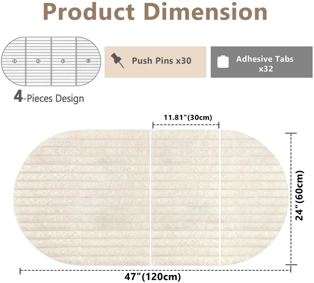 Alt view image 3 of 7 - Felt Bulletin Board 47" x 24", Cork Board Alternative with 30 Push Pins 4 Customizable Modular Decorative Felt Pin Board, Vision Board for Office Home Bedroom Wall Decor, Photo Picture Display