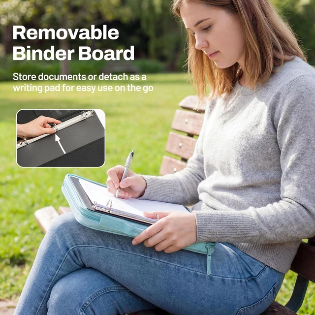 Alt view image 2 of 7 - Zipper Binder 1 Inch, Removable 3-Ring Binder, 175-Sheet Capacity, 5-Tab Dividers Expanding File Folder, Small Binder Bag Organizer Storage for Student School Classroom Supplies, Sky Blue