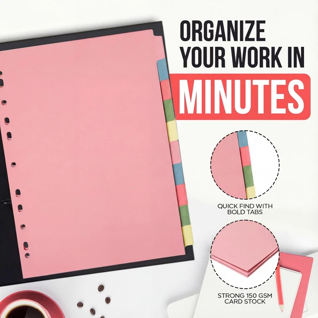 Alt view image 3 of 7 - Pink 10 Tab Dividers for 3 Ring Binder - A4 (25 Pack) | Write-On Binder Dividers with Tabs for Office School & Classroom | Coloured Index Tabs, Blank & Writeable | Bulk 250-Tab Pack