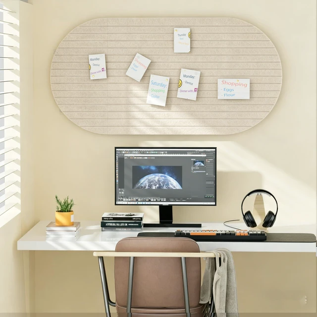 Alt view image 5 of 7 - Felt Bulletin Board 47" x 24", Cork Board Alternative with 30 Push Pins 4 Customizable Modular Decorative Felt Pin Board, Vision Board for Office Home Bedroom Wall Decor, Photo Picture Display