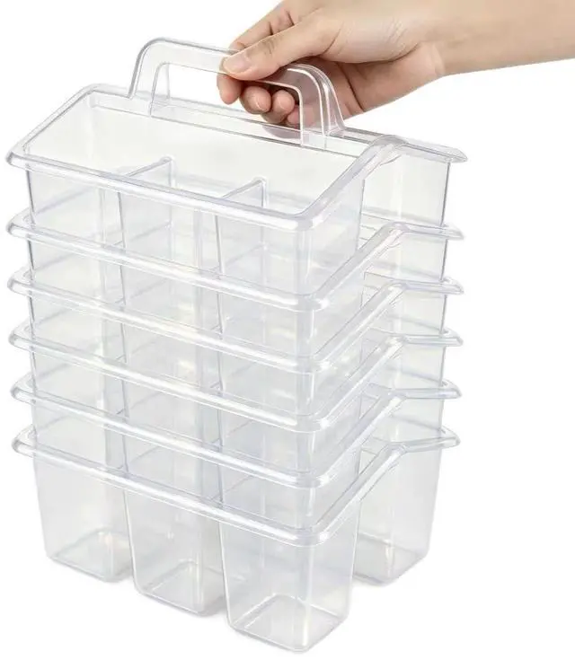 Main image of Plastic Caddy With Handle,Protable Classroom Craft Caddy, 6-pack Storage Caddy For Pencil,Pen,Craft Tools (Clear)