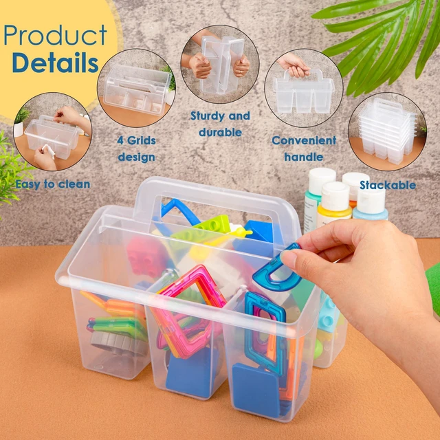 Alt view image 2 of 7 - Plastic Caddy With Handle,Protable Classroom Craft Caddy, 6-pack Storage Caddy For Pencil,Pen,Craft Tools (Clear)