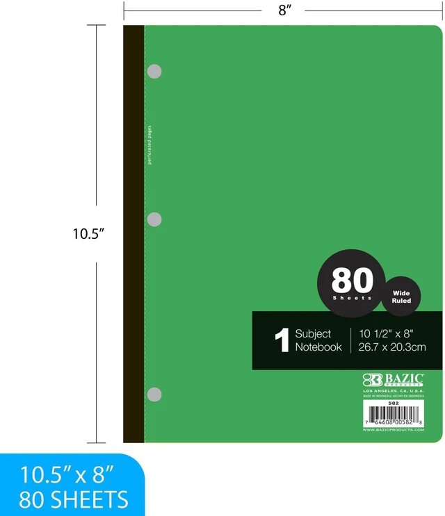 Alt view image 2 of 7 - 1-Subject Wireless Notebook, Wide-Ruled, 80 Sheets, 24-Case 80 wide-ruled sheets, Flat glue-bound spine, 10.5 x 8 in, No wire to snag, Bulk pack, For school and college notes