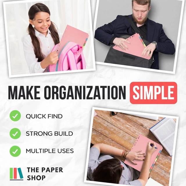 Alt view image 7 of 7 - Pink 10 Tab Dividers for 3 Ring Binder - A4 (25 Pack) | Write-On Binder Dividers with Tabs for Office School & Classroom | Coloured Index Tabs, Blank & Writeable | Bulk 250-Tab Pack