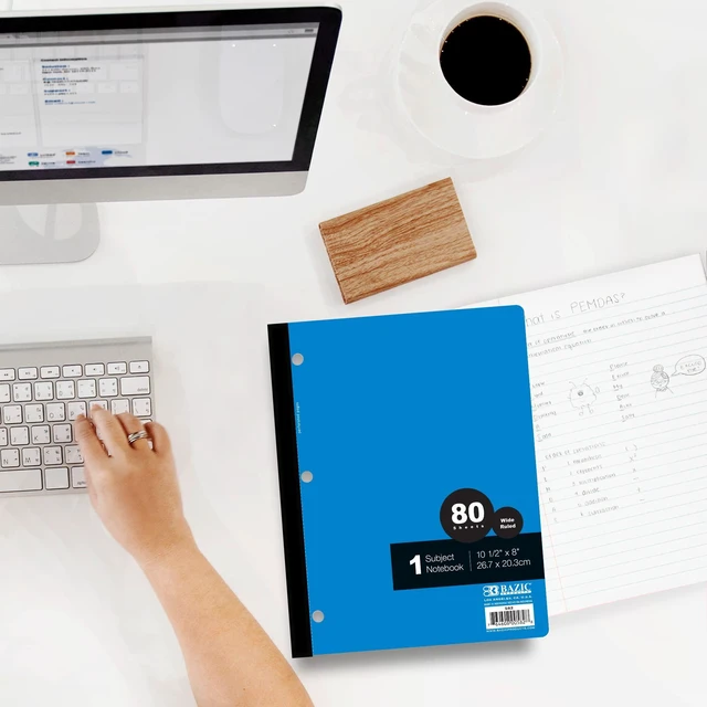 Alt view image 7 of 7 - 1-Subject Wireless Notebook, Wide-Ruled, 80 Sheets, 24-Case 80 wide-ruled sheets, Flat glue-bound spine, 10.5 x 8 in, No wire to snag, Bulk pack, For school and college notes