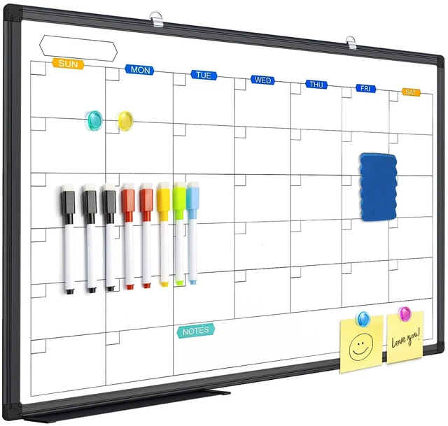 Main image of Magnetic Dry Erase Calendar Whiteboard 36" x 24" Aluminum FrameBlack Magnetic Monthly Planner Board, Wall Mounted or Hanging. Calendar Design Suitable for Daily Planning of Home, Office, Class