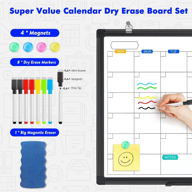 Alt view image 2 of 7 - Magnetic Dry Erase Calendar Whiteboard 36" x 24" Aluminum FrameBlack Magnetic Monthly Planner Board, Wall Mounted or Hanging. Calendar Design Suitable for Daily Planning of Home, Office, Class