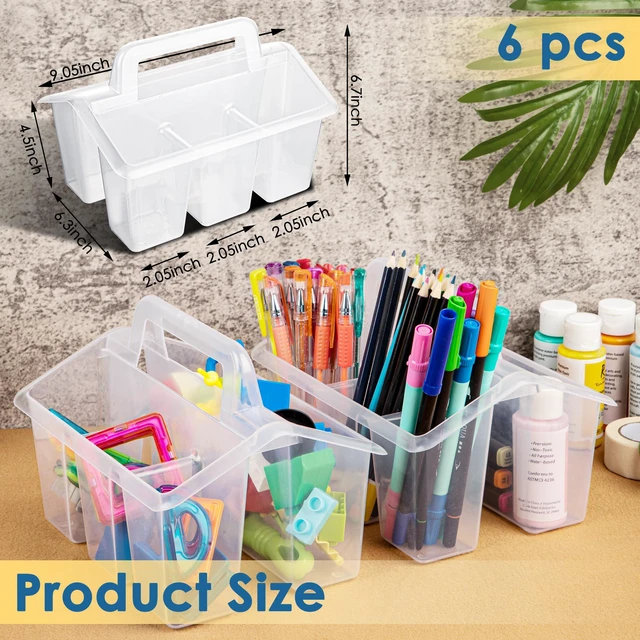 Alt view image 3 of 7 - Plastic Caddy With Handle,Protable Classroom Craft Caddy, 6-pack Storage Caddy For Pencil,Pen,Craft Tools (Clear)