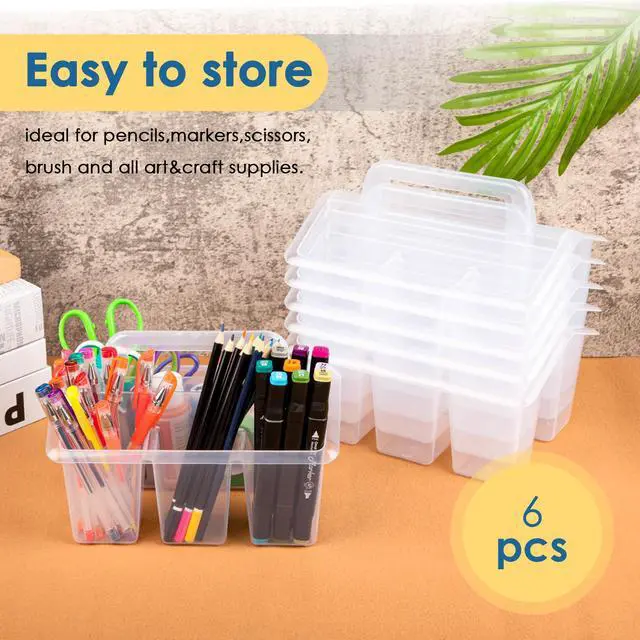 Alt view image 4 of 7 - Plastic Caddy With Handle,Protable Classroom Craft Caddy, 6-pack Storage Caddy For Pencil,Pen,Craft Tools (Clear)