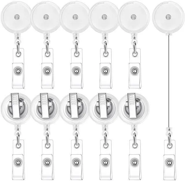 Main image of 100 Pack Retractable Badge Reels with Swivel Alligator Clip, Clear Durable Cord, 23.6 In Retractable Reach, 360° Clip, For Id Badges, Keys, Nurses, Teachers, Office Use