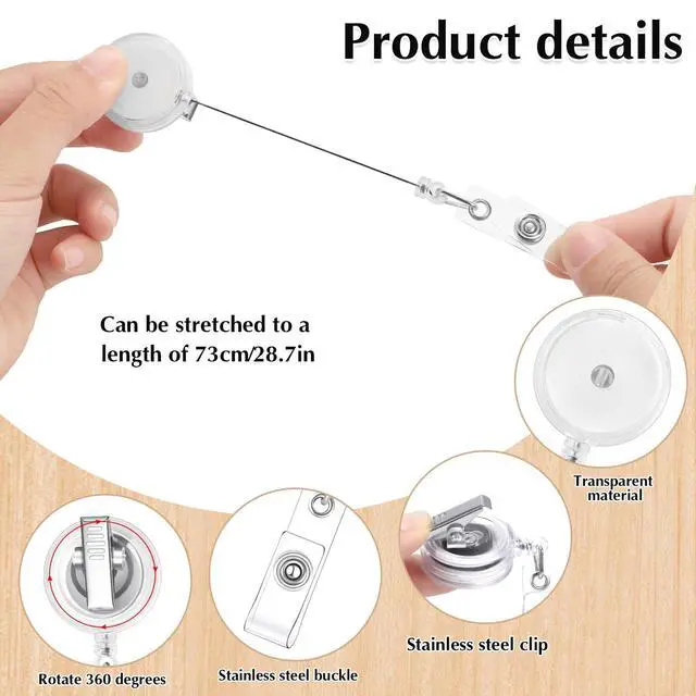 Alt view image 2 of 6 - 100 Pack Retractable Badge Reels with Swivel Alligator Clip, Clear Durable Cord, 23.6 In Retractable Reach, 360° Clip, For Id Badges, Keys, Nurses, Teachers, Office Use
