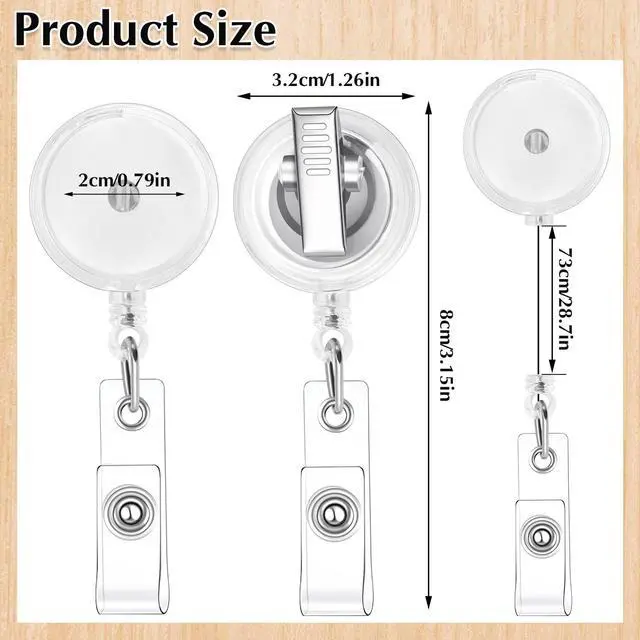 Alt view image 5 of 6 - 100 Pack Retractable Badge Reels with Swivel Alligator Clip, Clear Durable Cord, 23.6 In Retractable Reach, 360° Clip, For Id Badges, Keys, Nurses, Teachers, Office Use