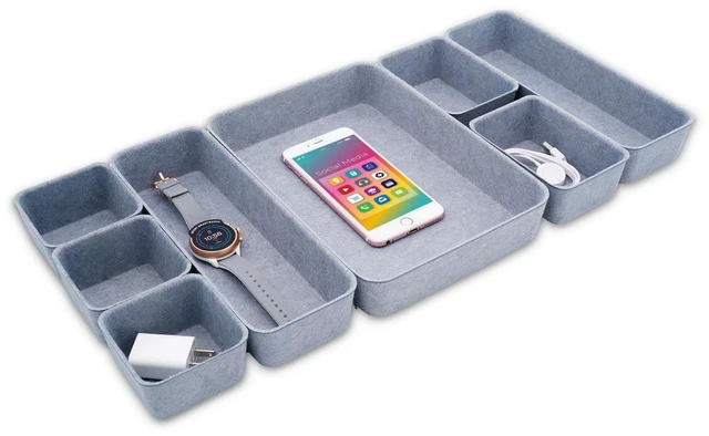 Main image of Minimalist 8pc Felt Desk Drawer Organizer Glacier Gray Bins