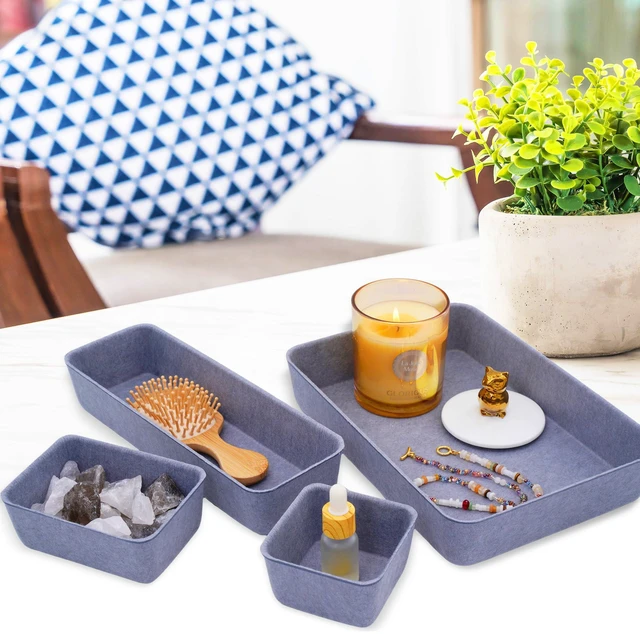 Alt view image 2 of 7 - Minimalist 8pc Felt Desk Drawer Organizer Glacier Gray Bins