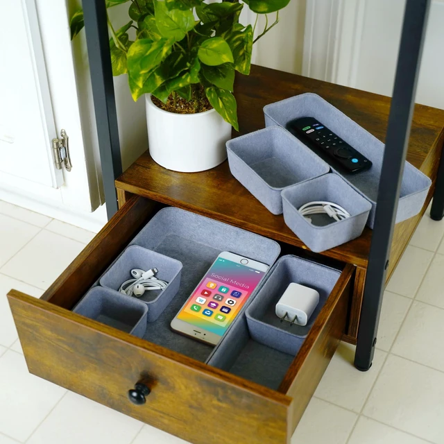 Alt view image 5 of 7 - Minimalist 8pc Felt Desk Drawer Organizer Glacier Gray Bins