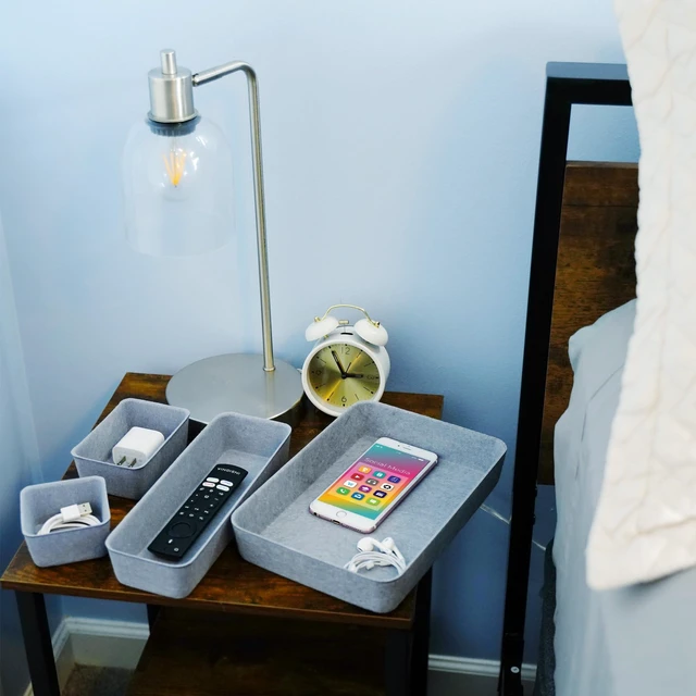 Alt view image 4 of 7 - Minimalist 8pc Felt Desk Drawer Organizer Glacier Gray Bins
